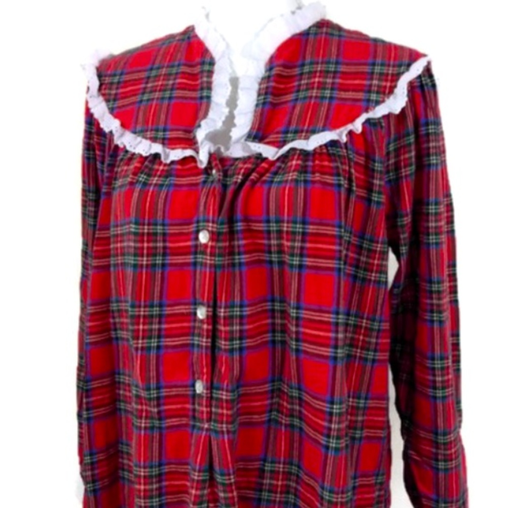 LANZ OF SALZBURG Red Plaid Flannel Nightgown Size Medium NEW TAGS